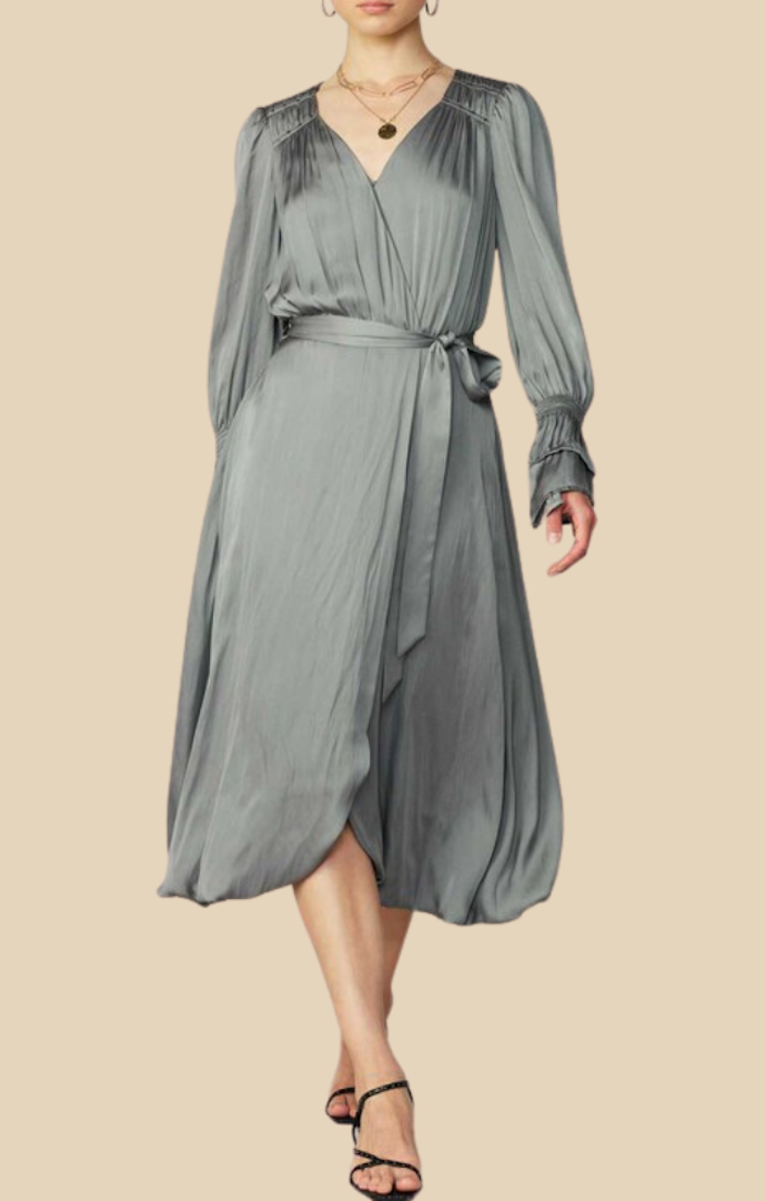 Blythe Moss Grey Wrap Midi Dress