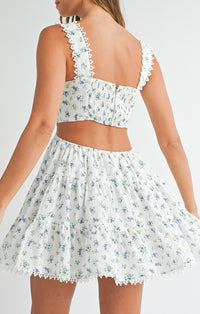 Mable Blue Floral Cut Out Tiered Mini Dress