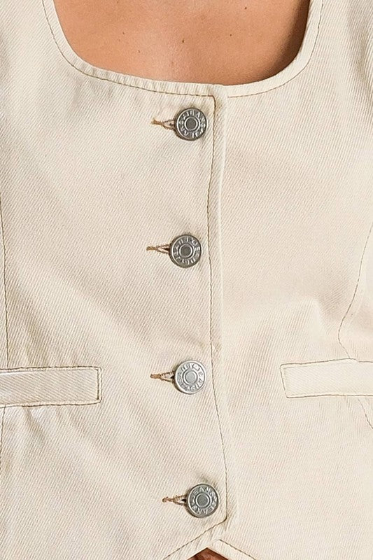 Flying Tomato/Free Market Cream Denim Button Vest