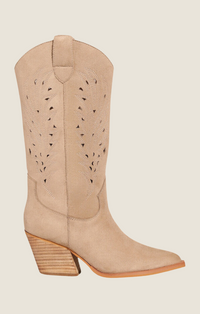 Mi'iM Beige "Olivia" Embroidered Tall Western Boot 