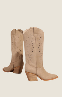 Mi'iM Beige "Olivia" Embroidered Tall Western Boot 