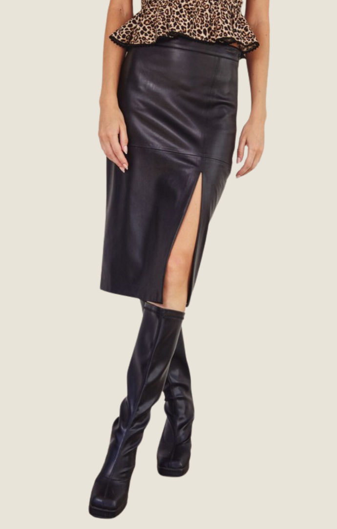 Dress Forum Black Faux Leather Midi Skirt