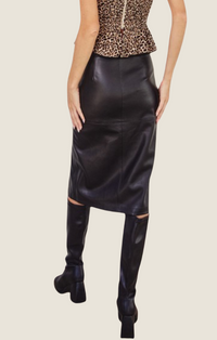 Dress Forum Black Faux Leather Midi Skirt