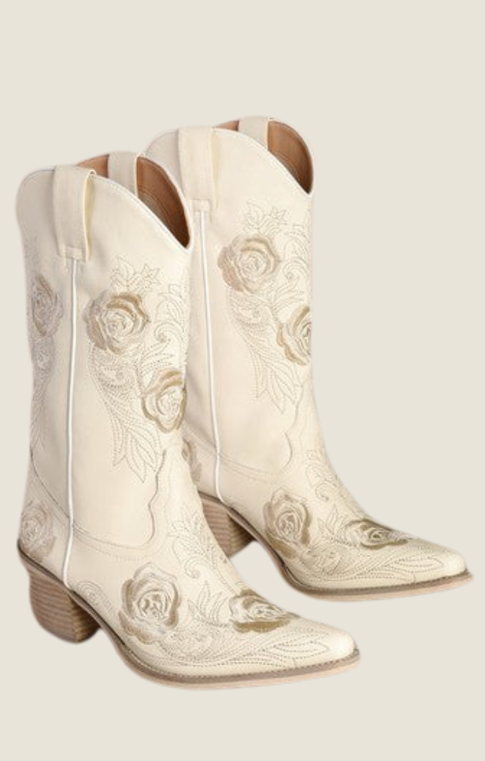 Mi iM ivory "Cali" embroidered boots 
CALI-IVORY