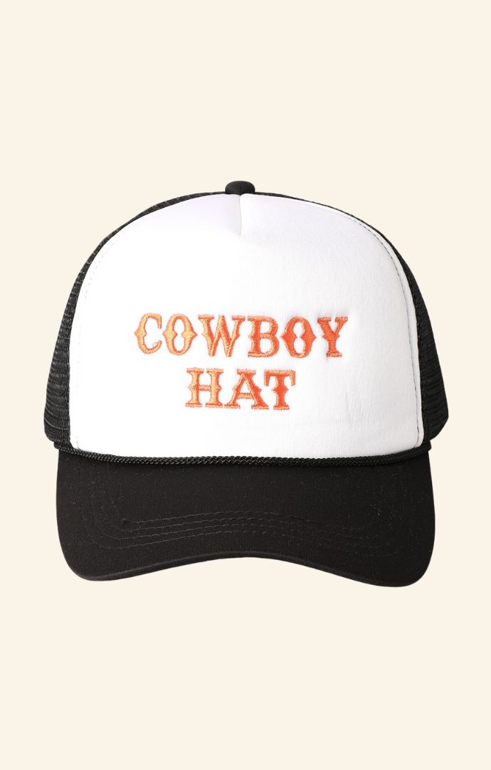 Fashion City black and white cowboy hat trucker hat