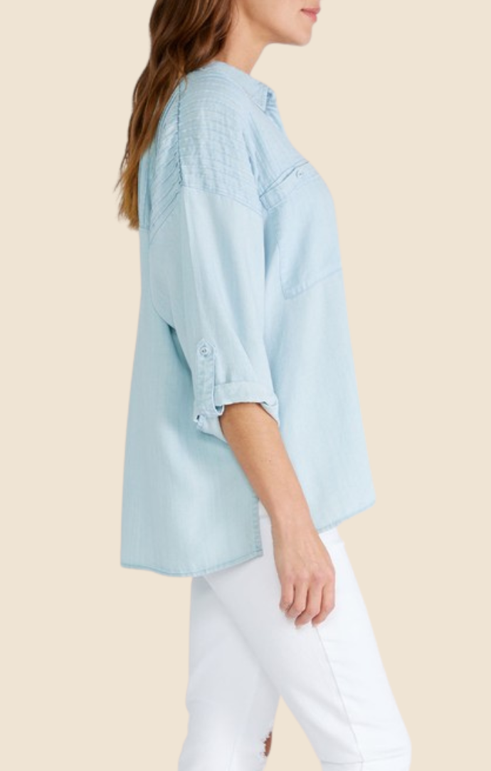 Lovestitch Light Denim Pleated Button Front Shirt I-12534W-SOA-LTDNM