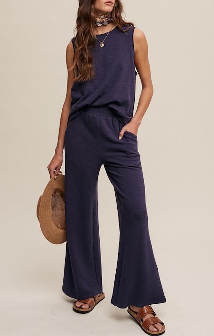 Listicle Navy Soft Knit Tank and Pant Lounge Set