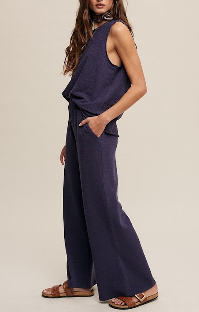 Listicle Navy Soft Knit Tank and Pant Lounge Set
