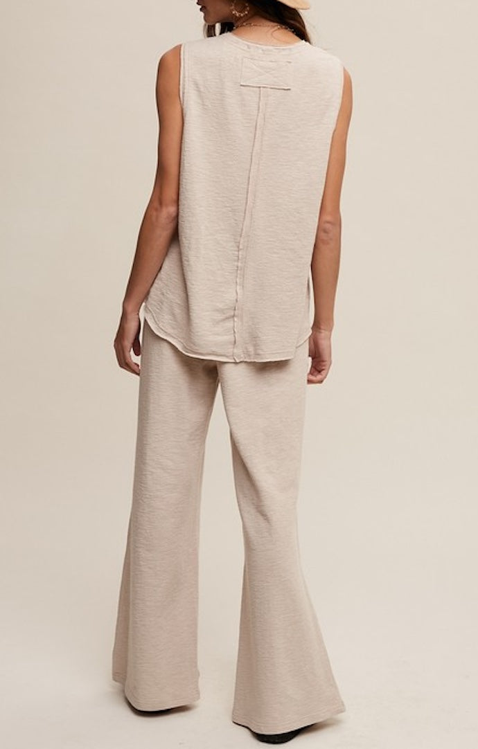 Listicle Oatmeal Knit Lounge Tank and Pant Set