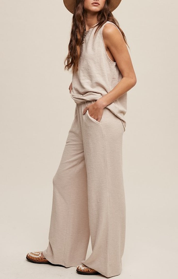 Listicle Oatmeal Knit Lounge Tank and Pant Set