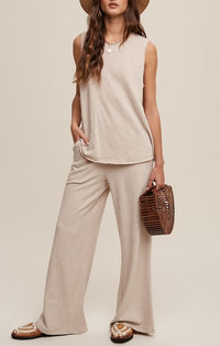 Listicle Oatmeal Knit Lounge Tank and Pant Set