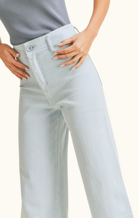Miou Muse Light Denim Straight Wide Leg Patch Pocket Jeans