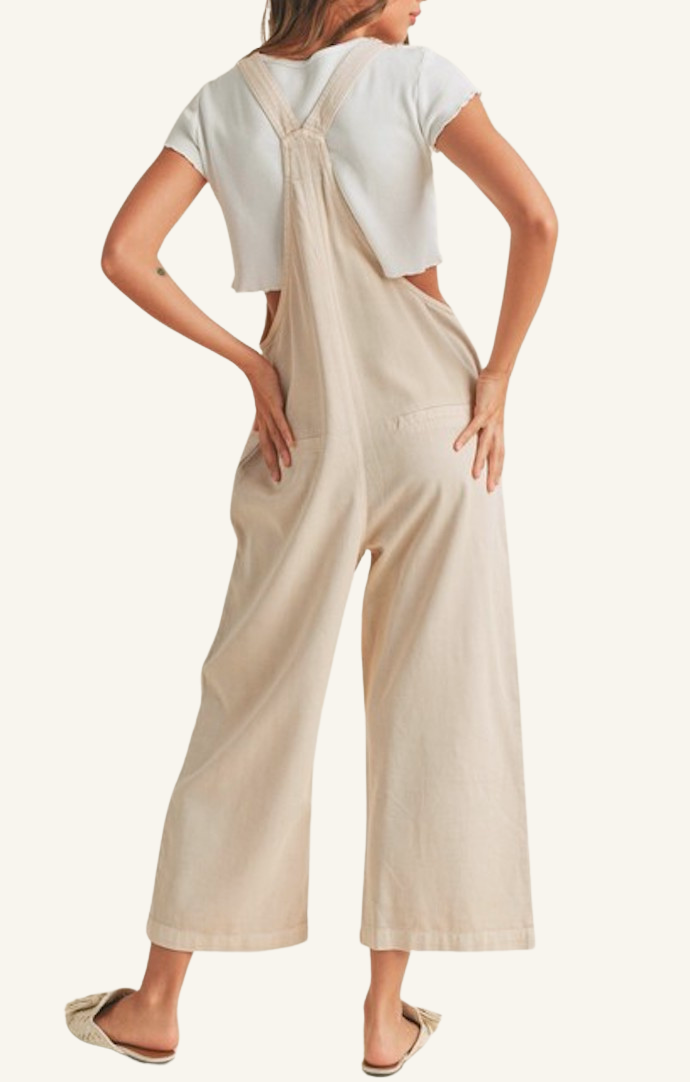 Miou Muse Oatmeal Tencel Tie Strap Jumpsuit