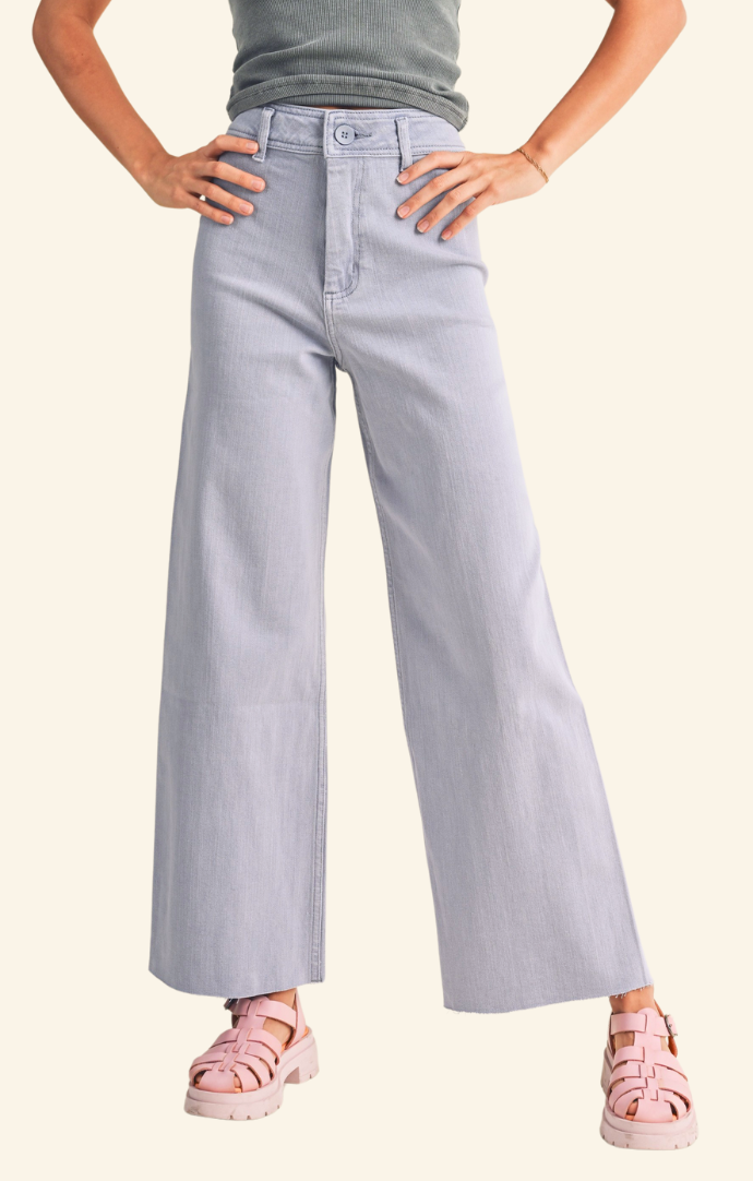 Miou Muse Periwinkle Straight Wide Leg Patch Pocket Jeans
