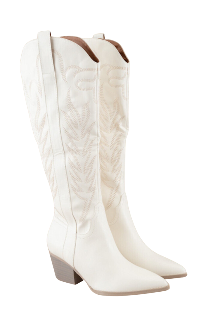 Oasis Society White "Samara" Tall Embroidered Boots