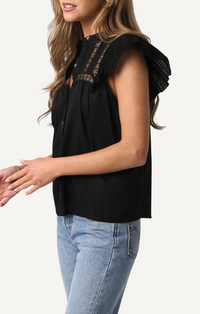 Olivaceous Black Lace Inset Flutter Sleeve Blouse