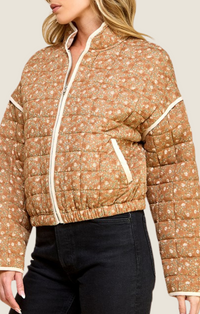 Akaiv Rust Floral Quilted Zip Front Jacket AC4057J