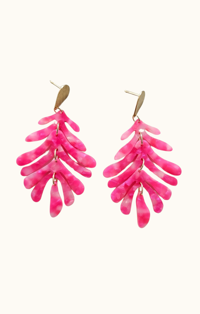 Spiffy & Splendid Hot Pink "Palm" Dangle Earrings