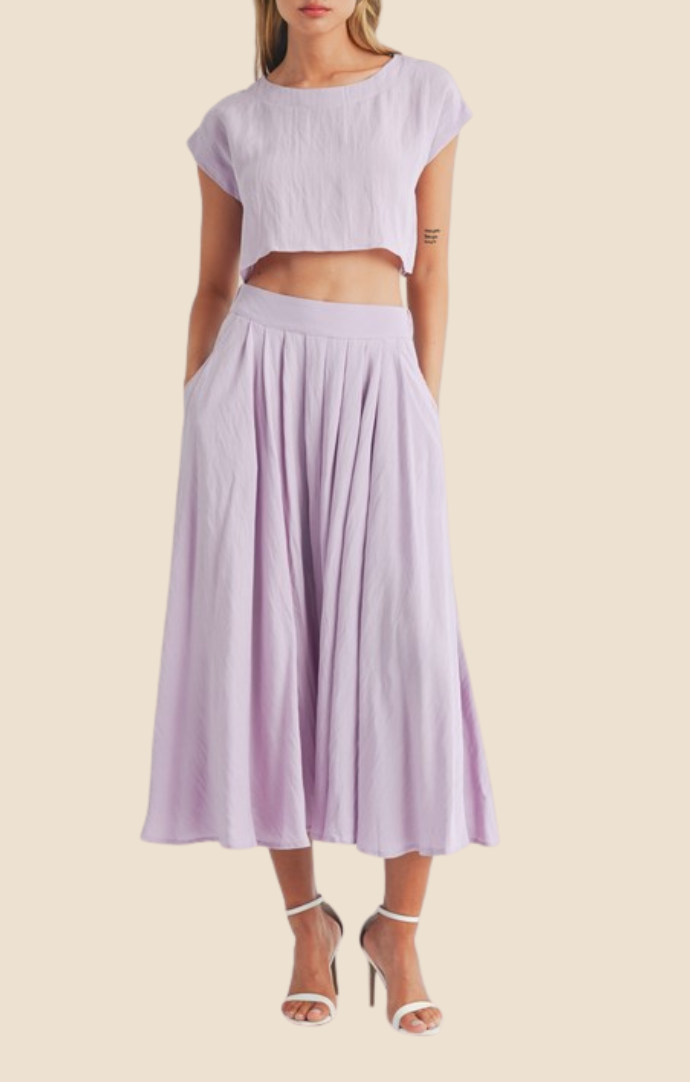 Mable Lavender Crop Top and Midi Skirt Set