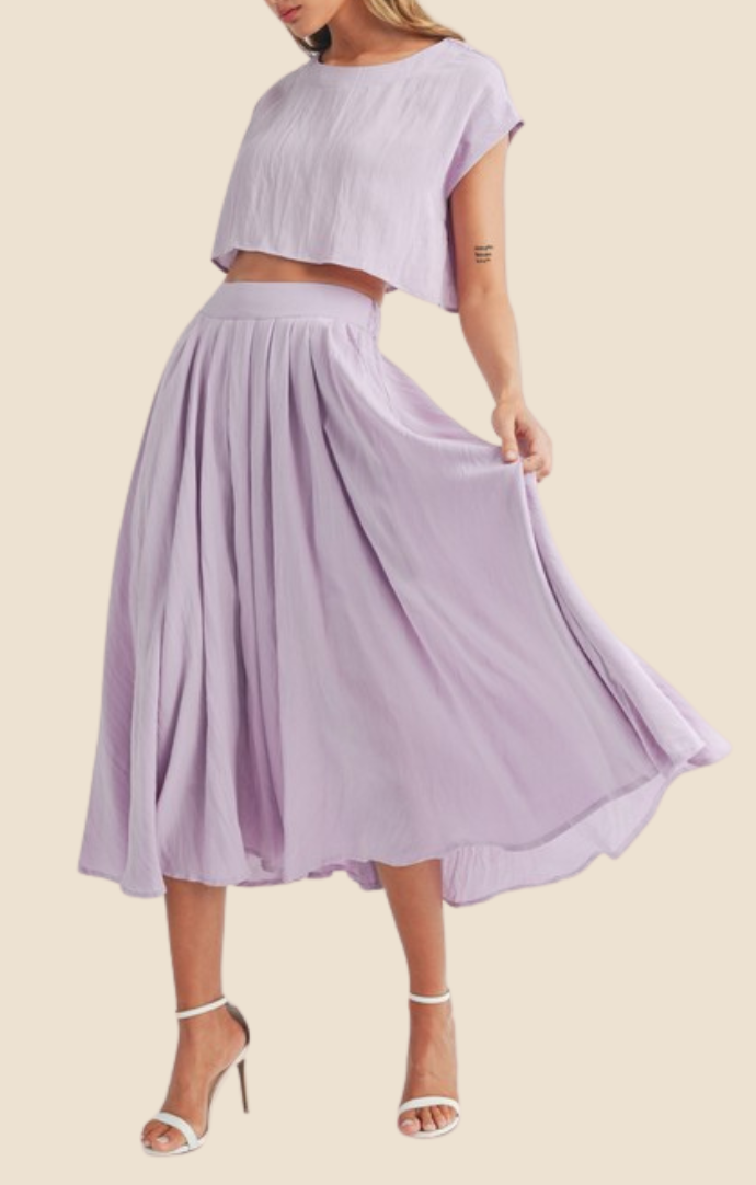 Mable Lavender Crop Top and Midi Skirt Set