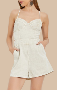 Mustard Seed Ecru Sleeveless Open Back Denim Romper