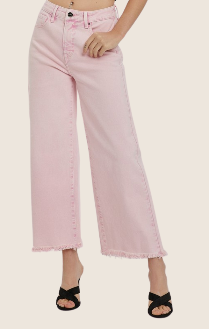 Risen Acid Pink High Rise Tummy Control Cropped Wide Leg Jeans