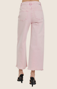 Risen Acid Pink High Rise Tummy Control Cropped Wide Leg Jeans