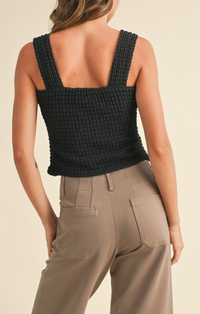 Miou Muse Black Textured Cropped Tank Top