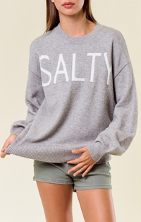 Doe and Rae Heather Grey "Salty" Crewneck Sweater