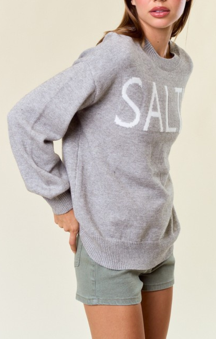 Doe and Rae Heather Grey "Salty" Crewneck Sweater