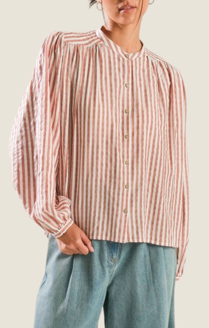 Flying Tomato/Free Market Rust Striped Long Sleeve Peasant Blouse