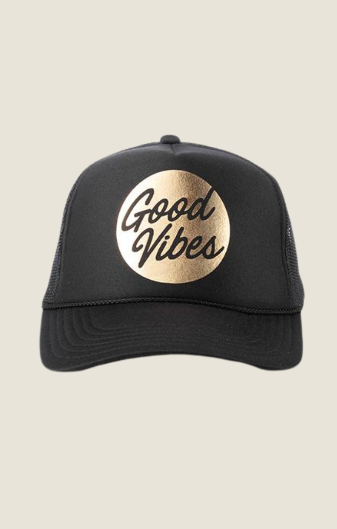 Local Beach Black And Gold "Good Vibes" Mesh Back Trucker Hat