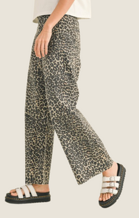 Miou Muse Leopard Print High Waist Wide Leg Jeans