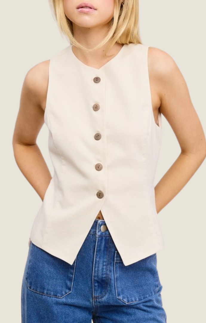 Mimosa Natural Button Front Fitted Vest Top