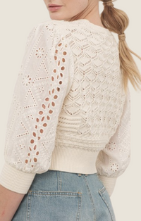 Aaron & Amber Cream 3/4 Sleeve Embroidered Cardigan