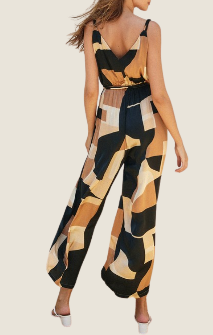 Dress Forum Midnight Taupe Geometric Print Sleeveless Jumpsuit