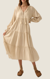 Promesa Coconut Milk Striped Long Sleeve Tiered Midi Dress