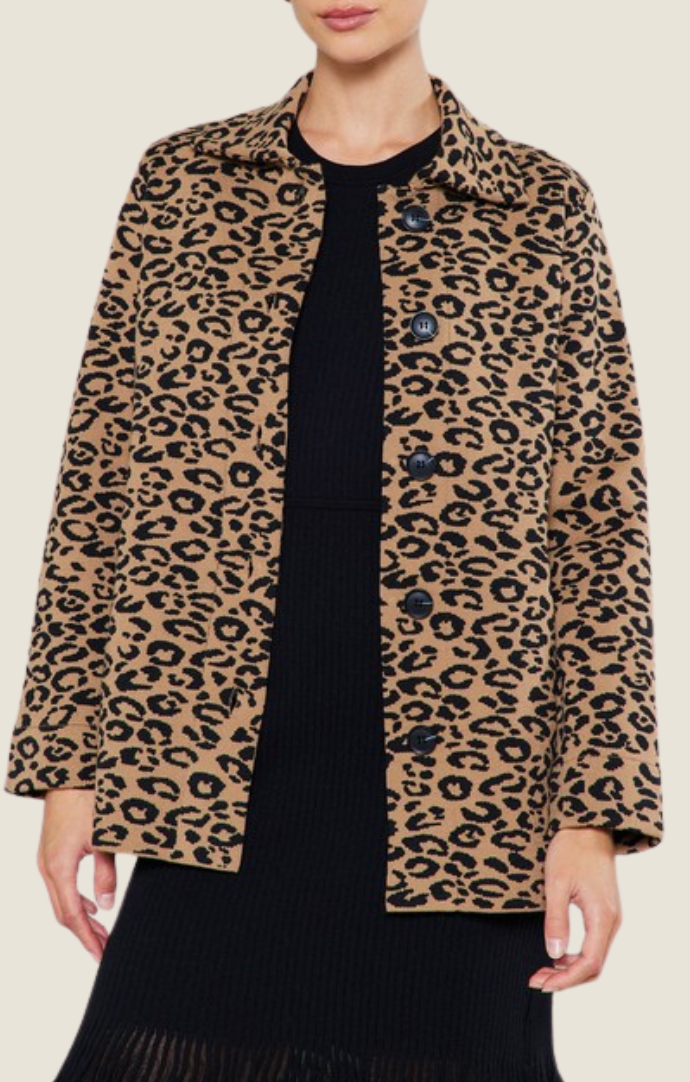 Current Air Leopard Knit Button Front Jacket