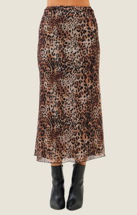 Idem Ditto Leopard Print Elastic Waist Mesh Midi Skirt