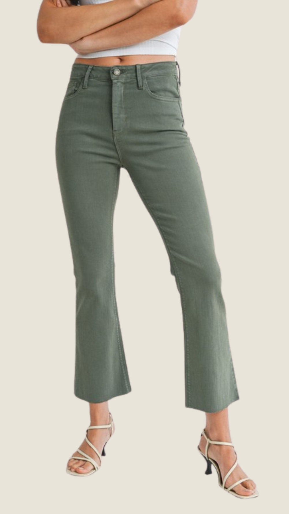 Liana Olive Cropped Flare Jeans