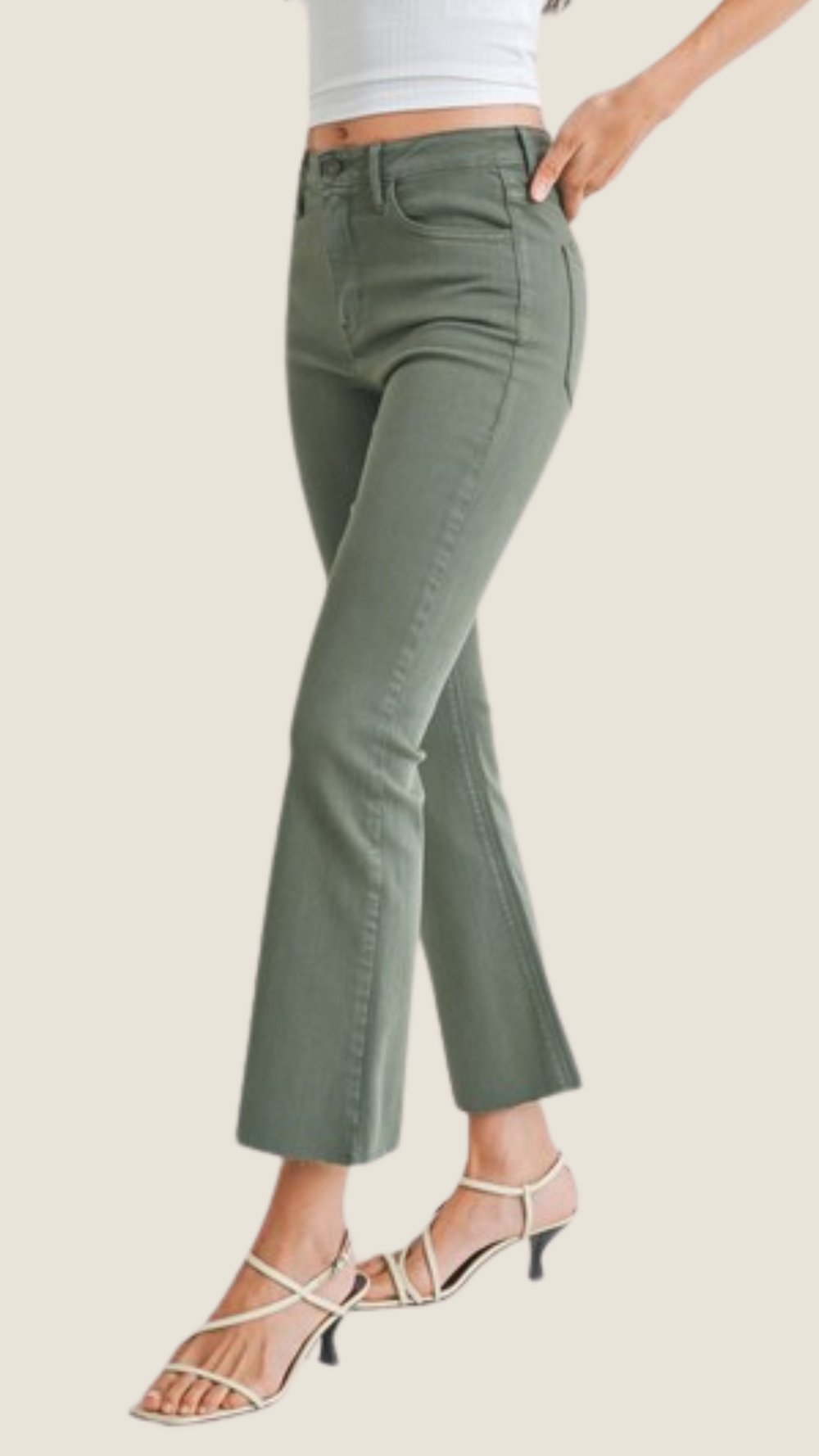 Liana Olive Cropped Flare Jeans