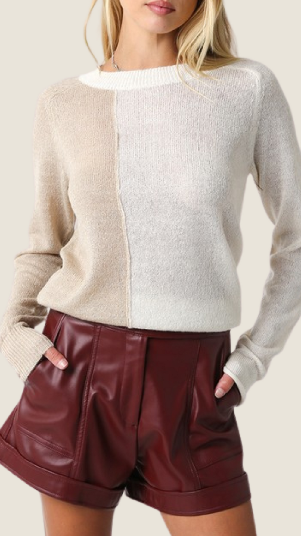 Olivaceous Oatmeal/Cream Color Block Sweater