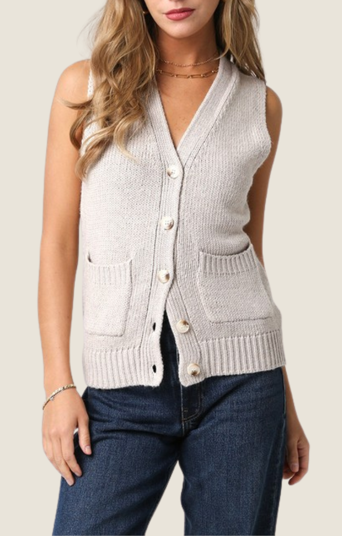 Olivaceous Light Khaki Button Front Sweater Vest