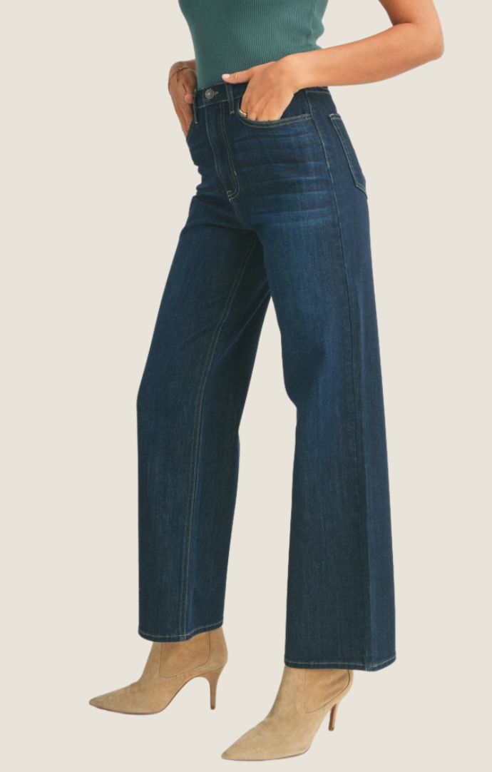 Just Black Dark Denim Five Pocket Wide Leg Jeans