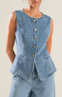 Free Market Flying Tomato Washed Denim Blue Tailored Vest