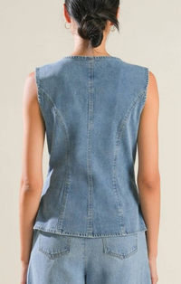 Free Market Flying Tomato Washed Denim Blue Tailored Vest