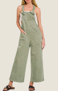 Studio 12.20 light olive knot strap front pocket overalls