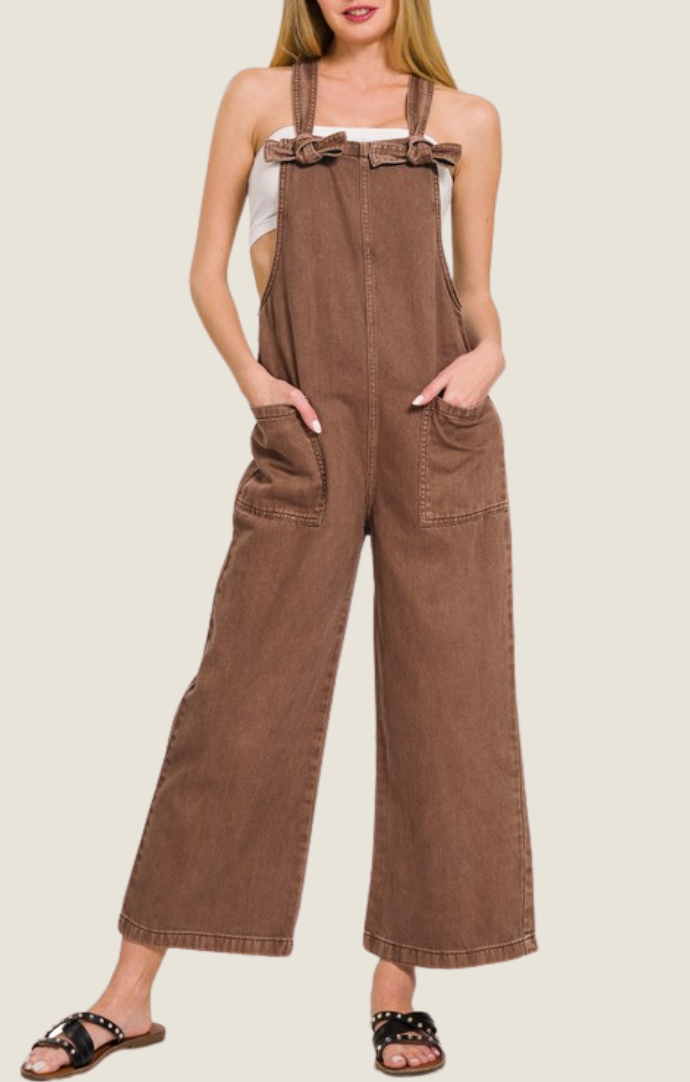 Studio 12.20 mahogany knot strap front pocket overalls