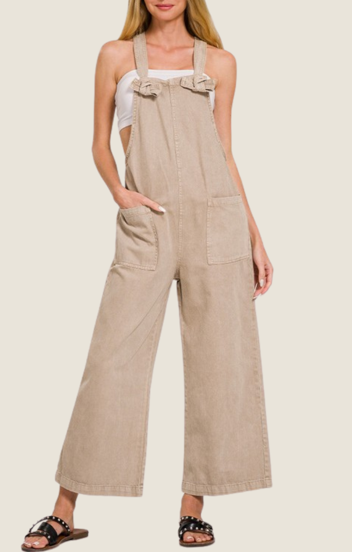 Studio 12.20 ash mocha knot strap front pocket overalls