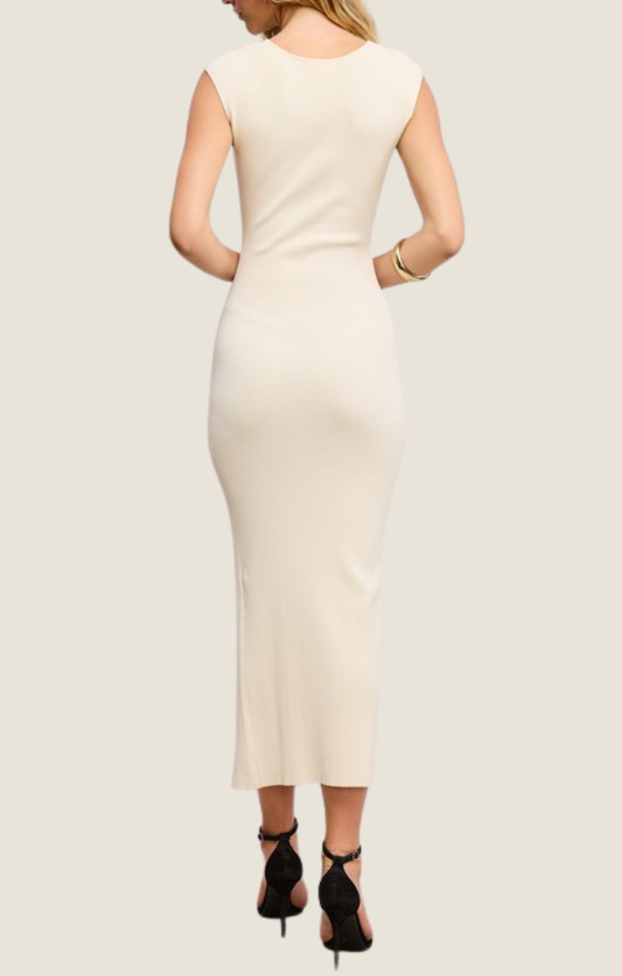 Mimosa ivory knit cutout sleeveless midi dress 